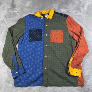 J Crew Shirt Men‎ Medium Patchwork Button Up Wool Blend Challis Camp Collar